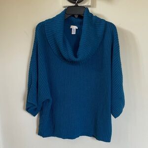 Chico’s Blue Knit Cowl Neck Sweater Size 3 XL 16 18 Loose Fit
